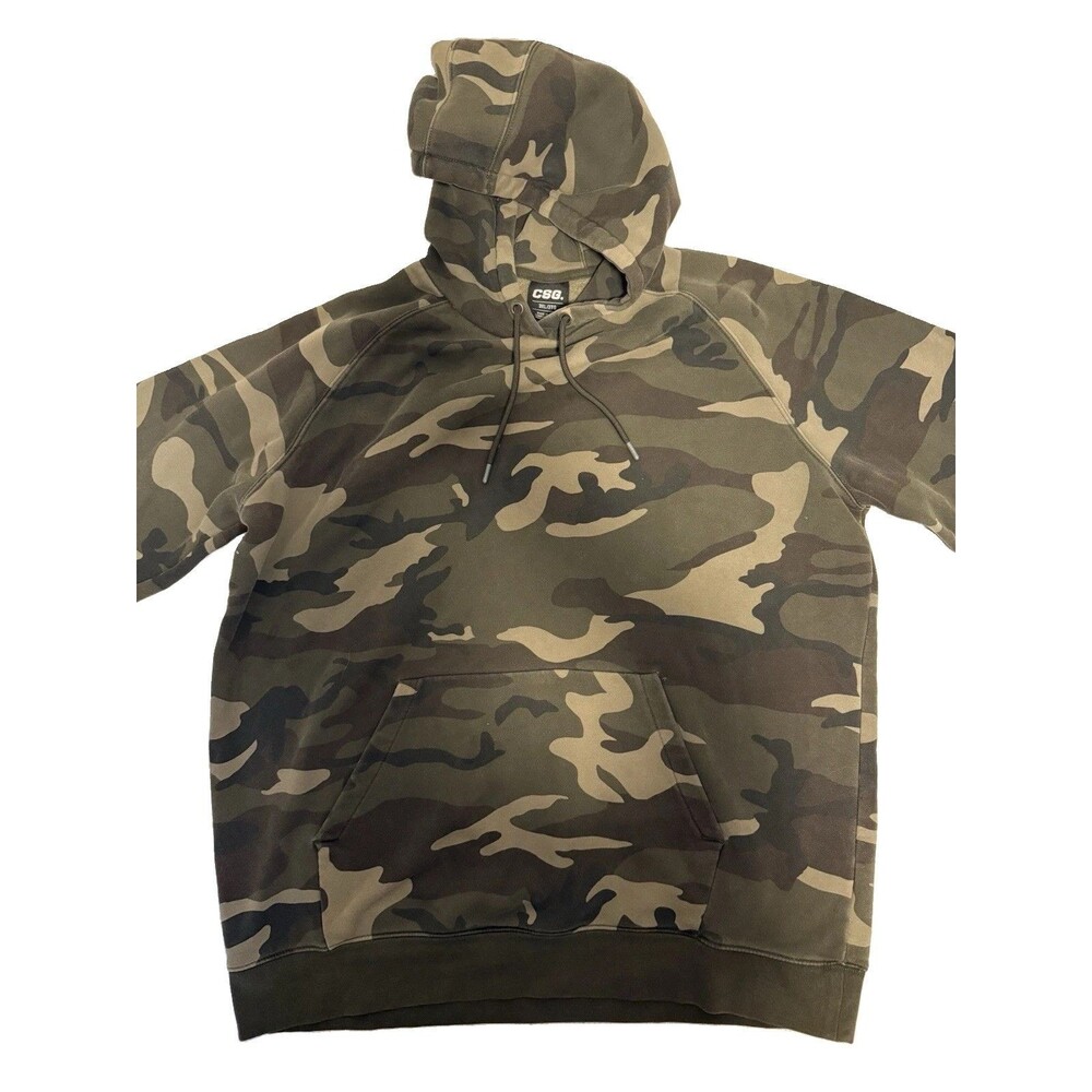 CSG Men's Green Camo Fleece Pullover Hoodie 3XL Big & Tall Pockets Drawstring
